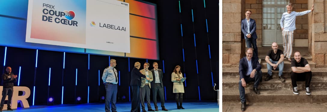 remise de prix au forum incyber 2026 pour label4.ai et photo de l'équipe